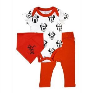 Finn & Emma 3 Piece Baby Outfit Disney Minnie Mouse Red White Black Size 9-12m